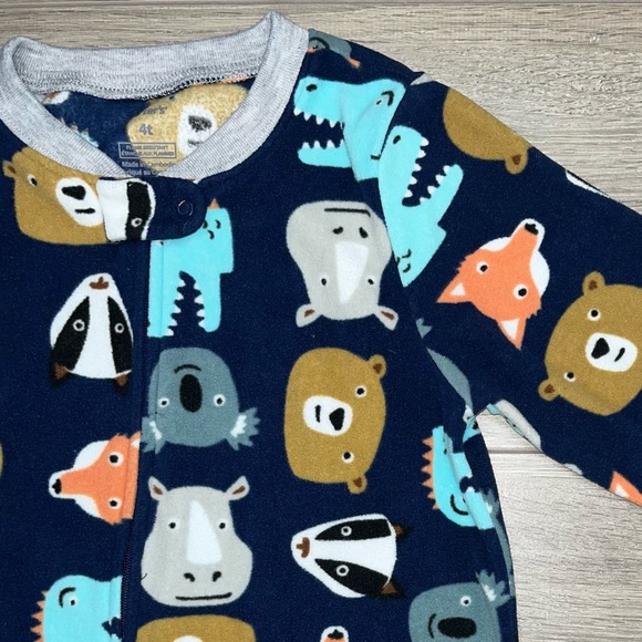 Carter’s Fleece Footed Pajama’s 4T Animals Navy Blue - Picture 5 of 11